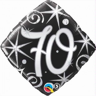 Black Elegant Swirls & Sparkles 70th Birthday Balloon